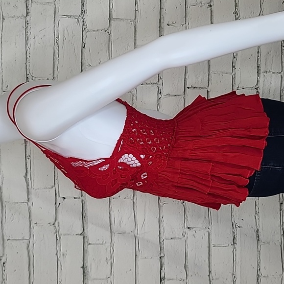 Free People Adella Peplum Cami Lace Ruffled Tank Blouse/Top in Red - NWT - Picture 7 of 17